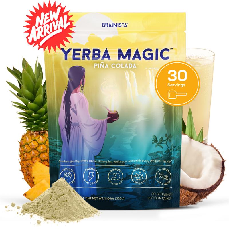 Brainista Yerba Magic | Yerba Mate Instantánea en Polvo | Sabores: Fresa, Matcha, Melocotón y Mango | 30 Porciones 
