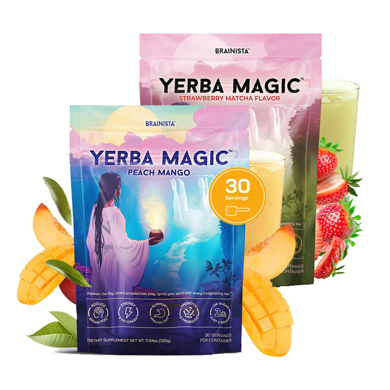 Brainista Yerba Magic | Yerba Mate Instantánea en Polvo | Sabores: Fresa, Matcha, Melocotón y Mango | 30 Porciones 