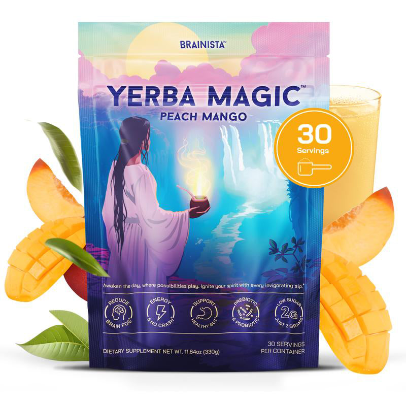 Brainista Yerba Magic | Yerba Mate Instantánea en Polvo | Sabores: Fresa, Matcha, Melocotón y Mango | 30 Porciones 