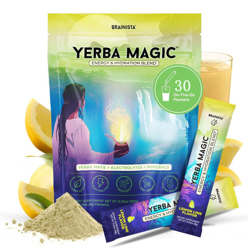 Brainista Yerba Magic | Yerba Mate Instantánea en Polvo | Sabores: Fresa, Matcha, Melocotón y Mango | 30 Porciones 